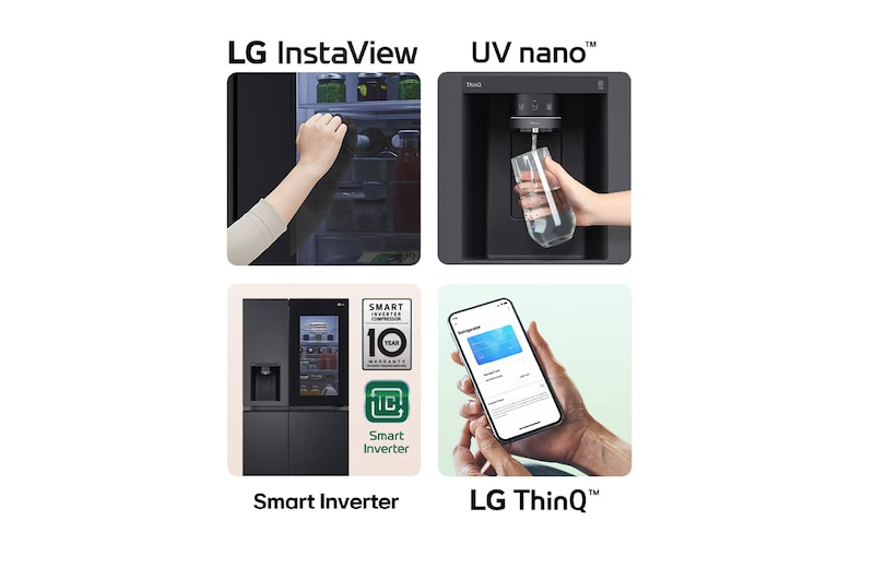 Vista del dispensador de agua Nevecon Side By Side InstaView Door-In-Door LG GS66SXSC